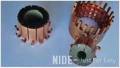 two different types of motor parts on a white surface with the words nide just for easy written below