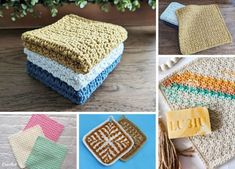 crocheted dishcloths and kitchen towels are shown