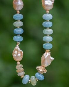 Gray Baroque Pearl & Aquamarine Gemstone Bracelet – Vida Jewelry Designs Chunky Sweaters, Pearl Statement Necklace, Aquamarine Bracelet, Gold Gemstone Ring, Aquamarine Gemstone, Rutilated Quartz, Winter Months, Baroque Pearls, 14kt Gold