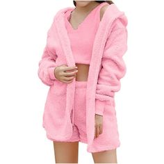 BLVB Women's Fuzzy 3 Piece Sets Pajamas Outfits Soft Hooded Cardigan Jacket Coat And Crop Top Shorts Cozy Lounge Set Welcome to BLVB store, I wish you a happy shopping Our products are produced in our own factory with various styles We offer various discounts, and we offer a 30-day quality guarantee please rest assured to place an order If you have any questions, please feel free to contact me, it is our honor to serve you SOMEONE ASKED Q: Is the quality of the clothes as described? A: Yes, if t Pieces Outfits, Womens Loungewear Sets, Silky Pants, Outfits Matching, Pajama Outfit, Fuzzy Cardigan, Plastic Headband, Cozy Lounge, Pajamas Sets