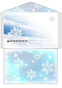 two envelopes with snowflakes on them, one is blue and the other is white