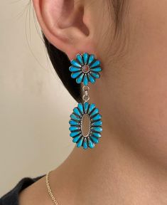 "Vibrant, Southwestern, and versatile dangle earrings that are handcrafted! These earrings are comfortable and ideal for everyday wear. They add a pop of color and a Southwestern vibe, making it a beautiful must have addition to your outfit! The stone is genuine Kingman Turquoise mined from Kingman, Arizona. All findings are 925 sterling silver. Measurements: 2\" long and 2/3\" wide. The earrings are dangle earrings with a push back. The earrings will be packed securely in a gift box. Thanks for Southwestern Blue Earrings For Pierced Ears, Southwestern Style Blue Earrings For Pierced Ears, Southwestern Style Blue Pierced Earrings, Southwestern Blue Drop Earrings, Southwestern Style Blue Drop Earrings, Southwestern Turquoise Drop Earrings, Southwestern Blue Earrings With Ear Wire, Kingman Arizona, Rose Quartz Earrings