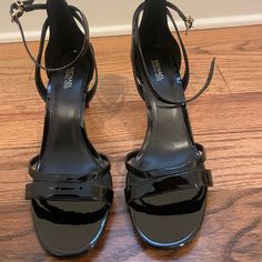 Pristine Condition. Never Worn Outside! Black Patent Leather Heels. About 3 Inches Heel Height. Size 9. Michael Kors 4-inch Heel Synthetic Heels, Michael Kors Ankle Strap Heels For Evening, Michael Kors Synthetic Heels With 4-inch Heel, Michael Kors Synthetic Heels For Party, Michael Kors Black 4-inch Heels, Elegant Michael Kors Ankle Strap Heels, Michael Kors Party Heels In Synthetic, Michael Kors Synthetic Sandals For Evening, Michael Kors Open Toe Evening Heels