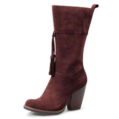 Step out in style with these burgundy suede boots. Featuring fringe detailing and a chunky heel, these mid-calf boots exude a trendy and chic vibe. Perfect for any fashion-forward outfit. Handcrafted US sizing. Fits true to size. Heel Height: 4" / 100 mm approx Product measurements were taken using size 8. Please note that measurements may vary by size. Wide Calf Suede Mid-calf Boots For Fall, Burgundy Platform Boots With Round Toe For Fall, Suede Mid-calf Boots For Fall, Fall Suede Heeled Boots With Wide Calf, Fall Wide Calf Suede Heeled Boots, Suede High Heel Mid-calf Boots For Fall, Suede Mid-calf Heeled Boots For Fall, Suede Wide Calf High Heel Mid-calf Boots, High Heel Wide Calf Suede Mid-calf Boots