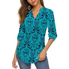 *Item runs small, recommended sizing up 2 sizes. This blouse is super versatile, the perfect tunic for dressing up or dressing down. This is a casual, comfy blouse that's great for running errands, but professional enough to wear to work or a Zoom meeting. It's a flowy, relaxed cut that skims away from the body. Pair with your favorite slacks for a professional look, or jeans or leggings for a night out. Size: 3X.  Color: Green.  Gender: female.  Age Group: adult.  Pattern: solid. Printed 3/4 Sleeve Blouse For Fall, Elegant Long Sleeve Printed Tunic, Casual Printed Tunic Top, Fall Split Neck Tunic, Printed 3/4 Sleeve Tops, Printed 3/4 Sleeve Blouse, Printed Tunic Blouse For Fall, Casual Long Sleeve Top With 3/4 Sleeves, Stretch Blouse With 3/4 Sleeves