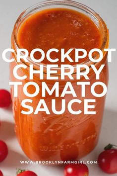 crockpot cherry tomato sauce in a mason jar