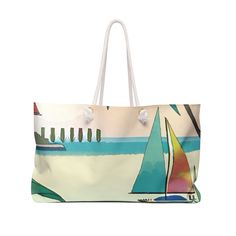 a large white bag with sail boats on it