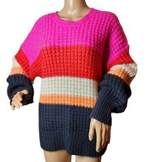 Universal Thread From Target Fun Soft And Comfy Knit Sweater. Size M New With Tags Navy, Pink, Red, White And Peach Stripe Color Block. 75% Acrylic 25% Nylon 1489 Oversized Pink Knitted Sweater, Pink Textured Knit Long Sleeve Top, Pink Textured Knit Long-sleeve Top, Cozy Pink Cable Knit Sweater, Pink Knit Long Sleeve Sweater, Casual Pink Knitted Sweater, Cozy Pink Acrylic Sweater, Pink Long Sleeve Knit Sweater, Pink Long Sleeve Textured Knit Top