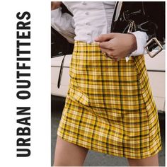 Nwot Urban Outfitters Yellow Plaid Miniskirt Size M So Pretty!! Has Pockets Too!!! See Photo For Measurements Yellow Plaid Skirt Outfit, Yellow Plaid Skirt, Plaid Skirt Outfit, Urban Outfitters Skirt, Casual Rompers, Yellow Plaid, Skirt Outfit, Plaid Fabric, Plaid Skirt