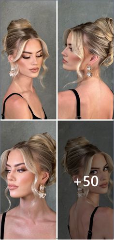 Gorgeous bun hairstyle ideas | Trendy hairstyle ideas Bridal Hair Updo High, Old Hollywood Updo, Hollywood Updo, Updo Hairstyles With Bangs, Hollywood Glam Hair, Sophisticated Updo, Wedding Hair Brunette, High Bun Hair