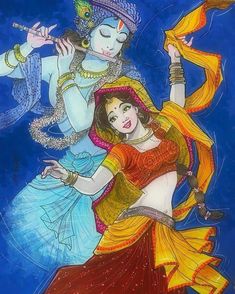 Krishna Dancing, Rukmini Krishna, Radha Krishna Modern Art, Rama Krishna, Shri Radhe, Radhe Shyam, Krishna Drawing, Radha Painting, Holi Special