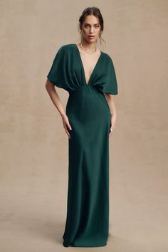 $248 Black Tie Wedding Guest Dress, Bhldn Dresses, Bhldn Dress, Black Tie Wedding Guests, Draped Bodice, Velvet Gown, Black Tie Wedding, Plunge Neckline, Satin Maxi Dress