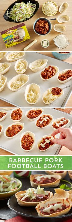 there are many different types of food on the trays and in bowls, including tortilla shells