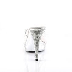 FABULICIOUS ELEGANT-401 Clear-Silver Chrome Platform Slides - Shoecup.com Silver Bedazzled Crystal Heels, Silver Crystal Heels With Bling, Open Toed Shoes, Embellished Heels, Closed Toe Shoes, Platform Slides, Shoe Size Conversion, Thigh High Boots, Thigh Highs