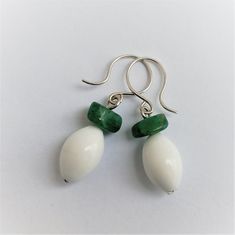 Silver earrings with vintage porcelain and green agate. Unique handmade pieces,unique gift,contemporary jewelry. Elegant White Jade Earrings, White Jade Dangle Jewelry, White Earrings With Natural Stones For Gift, Bohemian White Earrings With Natural Stones, White Bohemian Earrings With Natural Stones, White Oval Minimalist Earrings, Minimalist White Oval Earrings, White Jade Earrings For Gift, White Sterling Silver Earrings With Natural Stones