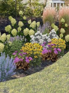 the garden is full of colorful flowers and plants