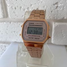 CASIO Rose Gold A168WG Digital Rose Gold Vintage Collection 🌹  Illuminator 💡 Water Resistant 🪬 Daily Alarm 🚨  1/100 second digital stopwatch ⏱️ Measuring capacity: 23'59.99" Hourly Time Signal ⏰ Auto Calendar 📅  Accuracy: +/-30 seconds per month 🎚️  Battery CR2016 battery 🔋 Approx. battery life: 7 years Case material - Stainless steel,  Stainless steel back. 📦【Shipping details】 Your order will be carefully packaged to ensure it gets to you in perfect condition.  For the combined purchase Casio Vintage Watch Woman Rose Gold, Casio Vintage Watch, Christmas Gift Sale, Chrono Watches, Rose Gold Watches Women, Vintage Watches Women, Blue Screen, Rose Gold Watches, Rose Gold Watch