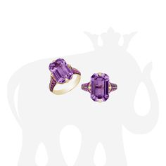 JR0204-AM-PS 'Rain-Forest' Amethyst and Pink Sapphire Ring in 18K Yellow Gold Stone Size: 15 x 10 mm Pink Sapphire Diamond Ring, Pink Sapphire Jewelry, Emerald Cut Ring, Emerald Cut Rings, Pink Sapphire Ring, Diamonds Ring, Sapphire Diamond Ring, Gold Stone, Pendant Rings