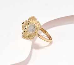 You've got the dress... now for the accessories! This glossy organic-shaped flower ring with a diamond center makes for enchanting introductions at weddings, birthdays, and dinner parties. From Adi Paz® Jewelry. Flower Ring With Diamond Accents For Anniversary, Yellow Gold Diamond Flower Ring For Proposal, Elegant Petal Shaped Rings For Anniversary, Elegant Petal Rings For Anniversary, Elegant Petal Shaped Anniversary Rings, Elegant Petal-shaped Anniversary Rings, Elegant Anniversary Petal Rings, Elegant Petal Shaped Wedding Rings, Mally Beauty