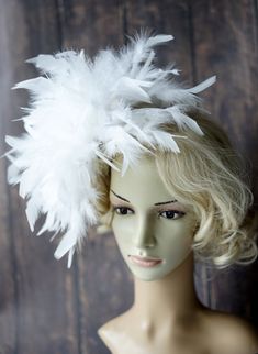 "White Fascinator, Wedding Hat Fascinator, Tea party Hat, Diner en Blanc, Wedding Headdress Hairpiece, British Kentucky Derby Hat Fascinator Lovely big feathers hat fascinator - great accessory for a part, wedding or race event. It is about 11- 12\" wide ! Elegant and comfortable to wear. Made feathers in white. Made with alligator clip on the back so it can be place anywhere you like - on side or up on the head ! Simply adorable. For any questions please mail me, i'll be very happy to help you Fitted Mini Hat With Feathers For Wedding, Feathered Fascinator For Wedding At Royal Ascot, Feather Fascinator For Wedding And Royal Ascot, Gatsby Style Mini Hat Headband For Weddings, Adjustable Feathered Costume Hat For Wedding, Wedding Costume Hat With Feathers, Fitted Gatsby Mini Hats For Vintage Events, Fitted Feather Fascinator For Wedding, Feather Hair Accessories For Wedding And Kentucky Derby