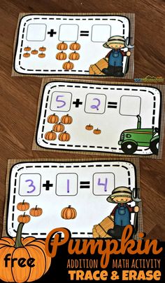 pumpkin addition math activity for kids to practice addition and subtraction skills with free printable worksheets