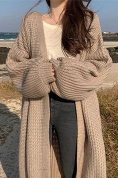 Long Oversized Cardigan, Crochet Sweater Design, Korean Casual Outfits, Everyday Fashion Outfits, Quick Outfits, Easy Trendy Outfits, Cardigan Long, Sweater Coat, Modest Fashion Outfits