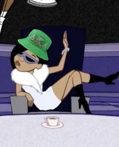 a cartoon character wearing a green hat and sunglasses