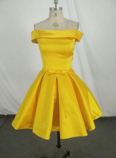 Beautiful Off Shoulder Satin Knee Length Party Dress, Handmade Formal Dress on Luulla Yellow Dresses With Fitted Bodice For Banquet, Yellow Dresses With Fitted Bodice For Banquets, Yellow Dress With Fitted Bodice For Banquet, Fitted Yellow A-line Evening Dress, Yellow Fitted A-line Evening Dress, Fitted A-line Yellow Evening Dress, Yellow A-line Prom Dress, Fitted Yellow Homecoming Dress, Fitted Yellow Dress For Homecoming