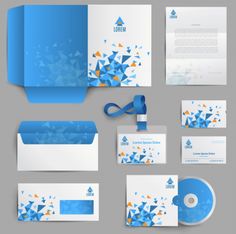 the stationery is designed in blue and white