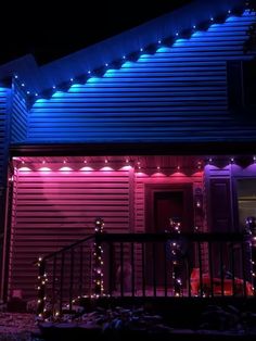 some lights on the side of a house