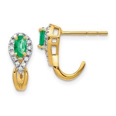 14k Yellow Gold 1/8Ct Real Diamond and Emerald Earrings EM5593-EM-013-YA Emerald Diamond Earrings, Yellow Earrings, Birthstone Earring, Emerald Earrings, Emerald Stone, Diamond Hoop Earrings, Yellow Gold Earring, Fine Earrings, Fine Jewellery Earrings