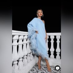 Brand New And Unworn Size Medium Blue Feather Dress. Can Provide Further Photos Upon Request! Blue Dress With Feathers, Blue Fitted Dress With Feather Trim, Elegant Blue Dress With Feather Trim, Blue Feather Dress Short, Blue Feather Dress, Blue Feather Trim Dress, Maternity Dresses For Baby Shower, Blue Feather, Feather Dress