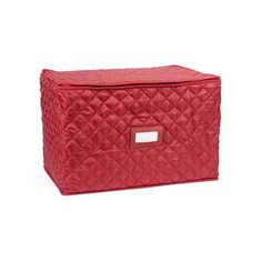 a red quilted storage box on a white background