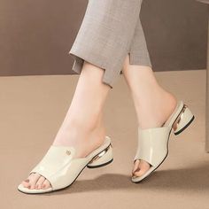 Category:Slippers,Sandals; Upper Materials:Faux Leather; Season:Summer; Heel Type:Chunky Heel; Gender:Women's; Toe Shape:Round Toe; Style:Minimalism,Casual; Heel Height(inch):4-5; Outsole Materials:Rubber; Occasion:Outdoor,Daily,Beach; Closure Type:Loafer; Pattern:Solid Color; Listing Date:04/13/2023; Production mode:External procurement; 2023 Trends:Outdoor Slippers,Plus Size,Comfort Shoes,Block Heel Sandals; Foot Length:; Foot Width:; SizeChart1_ID:2:179956; Size chart date source:Provided by Heel Slippers For Women, Soft Leather Sandals, Women Slippers Fashion, Classic Slippers, Wedding Shoes Bride, Comfortable Slippers, Slippers For Women, Low Heel Sandals, Heel Slippers