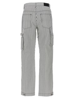 'Motors Carpenter' striped cotton pants with button closure, pockets, logo embroidery. Composition: 100% cotton Logo Pants, Rocker Chic, Checkered Shirt, Carpenter Pants, Logo Embroidery, Cotton Pants, Luxury Retail, Biker Jacket, Embroidery Logo