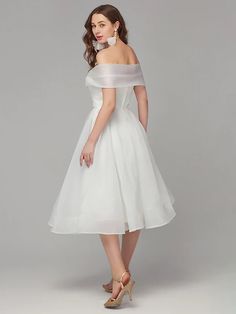 A-Line White Elegant Engagement Cocktail Party Dress Off Shoulder Sleeveless Tea Length Organza with Criss Cross Pleats Summer Sleeveless Satin Dress For Banquet, Summer A-line Organza Evening Dress, White Organza Evening Dress For Summer, White Sleeveless Dress With Sweetheart Neckline For Evening, White Organza Summer Evening Dress, Summer White Organza Evening Dress, Summer Banquet Sleeveless Midi Dress, Summer Banquet Organza Evening Dress, Summer Sleeveless Midi Dress For Banquet