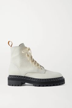 White Textured-leather ankle boots | Proenza Schouler | NET-A-PORTER Shoes Boots Combat, Womens Leather Ankle Boots, Proenza Schouler Shoes, Shoes Boots Ankle, White Boots, Cool Boots, Designer Boots, Proenza Schouler, Converse High Top Sneaker