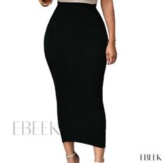 Ebeek - Elegant High-Waisted Slim Fit Party Midi Pencil Skirt Chic Non-stretch Party Pencil Skirt, Chic Non-stretch Pencil Skirt For Party, Black Bodycon Bottoms For Summer, Black High Waist Pencil Skirt For Party, High Waist Black Pencil Skirt For Party, High Waist Solid Pencil Skirt For Night Out, Black Non-stretch Party Skirt, Black Stretch Pencil Skirt For Parties, Stretch Black Pencil Skirt For Party