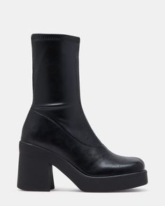 Black Leather Platform Boots, Klayton Boot Outfit, Ankle Boots Work Outfit, Tight Black Boots, Colure Pallet, Short Platform Boots, Going Out Boots, Sock Boots Outfit