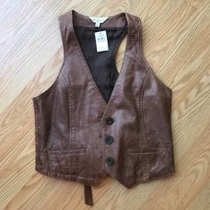 Perfect. New With Tags!! Fitted Rugged Brown Vest, Leather Vest Women Brown, Brown Sleeveless Biker Vest, Fitted Vintage Leather Vest, Brown Sleeveless Single-breasted Vest, Abercrombie & Fitch, Leather Vest, Abercrombie Fitch, Vest Dress