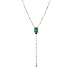 PEAR EMERALD LARIAT WITH DIAMOND END Sparkly Things, Jewelry Designs, Bling Bling, Gemstone Pendant, White Diamond, Forest Green, Turquoise Necklace, Beautiful Jewelry, Solid Gold