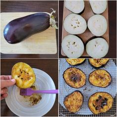 there are pictures of eggplant and other foods