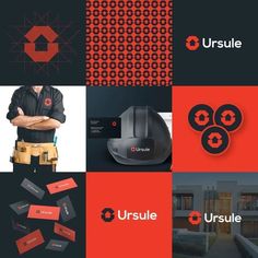 several different logos and business cards for an interior design firm, including the name ursule