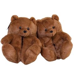 two brown teddy bears sitting next to each other