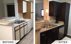 before and after pictures of a kitchen remodel