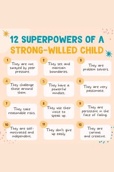 the 12 super powers of a strong - willed child info sheet for parents and children