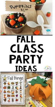 fall class party ideas with pumpkins, candy and other activities for kids to make