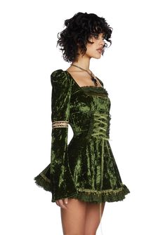 Current Mood Velour Embroidered Trim Mini Dress - Green – Dolls Kill Long Sleeve Corset Dress For Costume Party In Fall, Long Sleeve Corset Dress For Fall Costume Party, Velvet Corset Dress For Costume Party, Fitted Long Sleeve Corset Dress With Lace Trim, Long Sleeve Velvet Halloween Dress, Long Sleeve Velvet Dress For Halloween, Velvet Long Sleeve Costume Party Dress, Velvet Long Sleeve Dress For Costume Party, Long Sleeve Velvet Dress For Costume Party