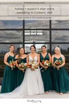 the bride and her bridesmaids are posing for a photo