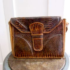 Alligator Bag - Purse - Vintage Hand Made - Shoulder Bag - 40s - 50s by stateandmainvintage on Etsy Retro Rectangular Bag With Crocodile Pattern, Vintage Crocodile Pattern Bag For Everyday Use, Vintage Satchel Shoulder Bag With Crocodile Pattern, Vintage Bag With Crocodile Pattern, Vintage Everyday Bag With Crocodile Pattern, Vintage Brown Bag With Adjustable Strap, Vintage Crossbody Satchel For Formal Occasions, Vintage Formal Crossbody Satchel, Vintage Satchel Shoulder Bag For Vintage Fashion